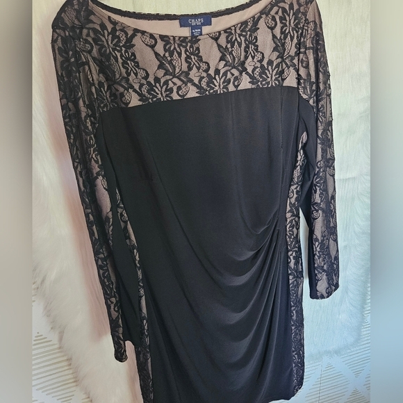 CHAPS Classic Lace Overlay Ruched Front Lined Mini Dress - Picture 2 of 8